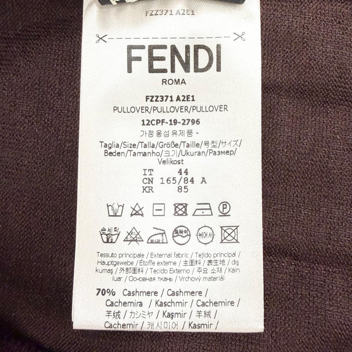 極美品▼FENDI フェンディ FZZ371 カシミヤ シルク FFロゴ クルーネック ハイゲージニット セーター ブラウン 44 伊製 正規品 メンズ