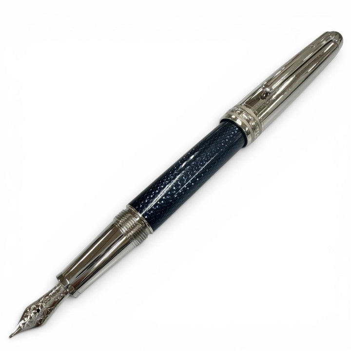 良品▼MONTBLANC モンブラン ソリテール 145 ドゥエ ブルーアワー クラシック ペン先18K Mニブ ホワイトスター 万年筆 シルバー ブルー