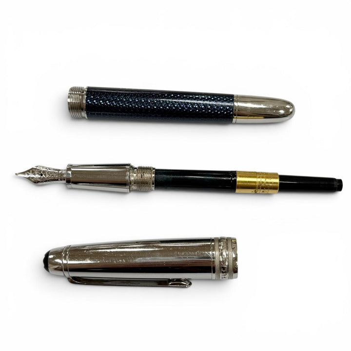 良品▼MONTBLANC モンブラン ソリテール 145 ドゥエ ブルーアワー クラシック ペン先18K Mニブ ホワイトスター 万年筆 シルバー ブルー