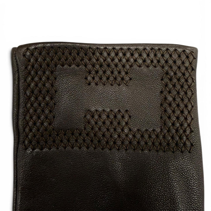 美品◇HERMES エルメス ラムスキン 裏地シルク100％ Hロゴデザイン レザーグローブ 手袋 ブラウン 7.5 フランス製 レディース