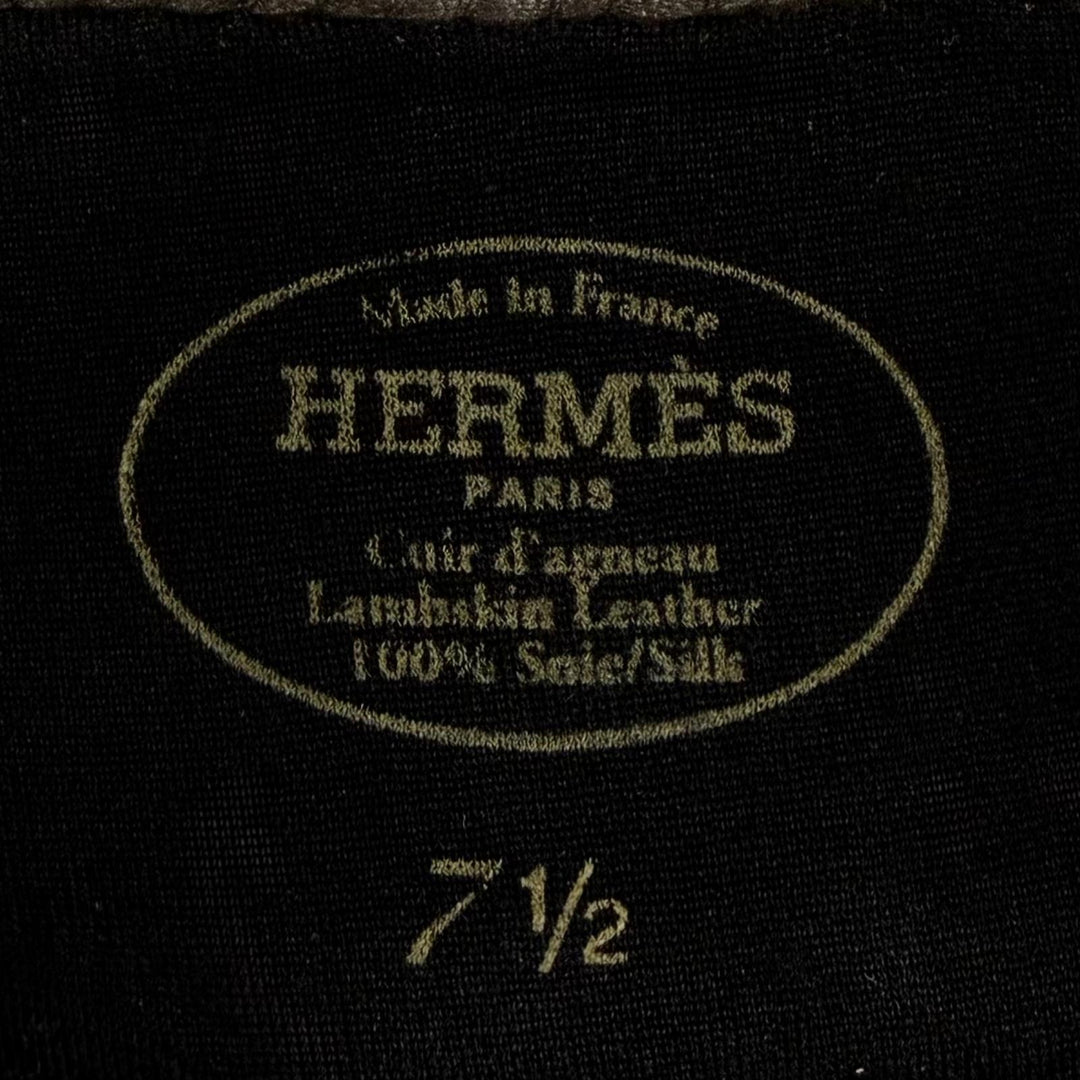 美品◇HERMES エルメス ラムスキン 裏地シルク100％ Hロゴデザイン レザーグローブ 手袋 ブラウン 7.5 フランス製 レディース
