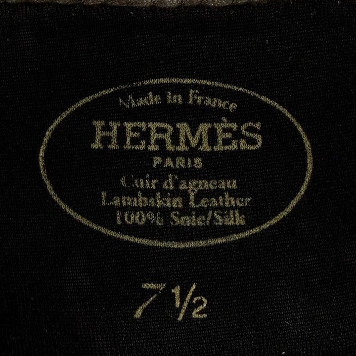 美品◇HERMES エルメス ラムスキン 裏地シルク100％ Hロゴデザイン レザーグローブ 手袋 ブラウン 7.5 フランス製 レディース