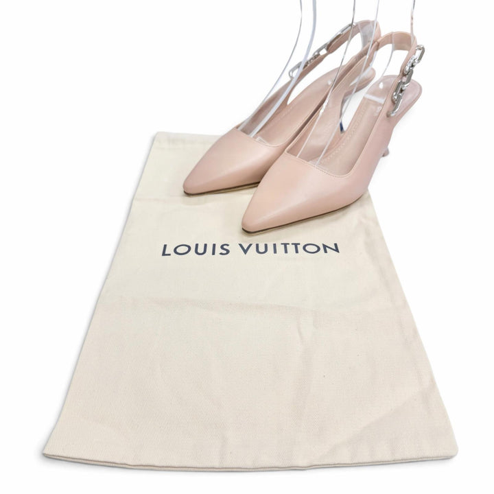 極美品△LOUIS VUITTON ルイヴィトン 2022年製 スパークルライン レザー モノグラムチェーン ポインテッドトゥ パンプス ピンク系 37.5