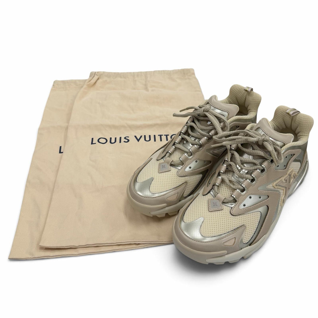 極美品▼LOUIS VUITTON ルイヴィトン 2022年製 タティックライン メッシュ レザー スニーカー ベージュ 7.5 イタリア製 メンズ 保存袋付