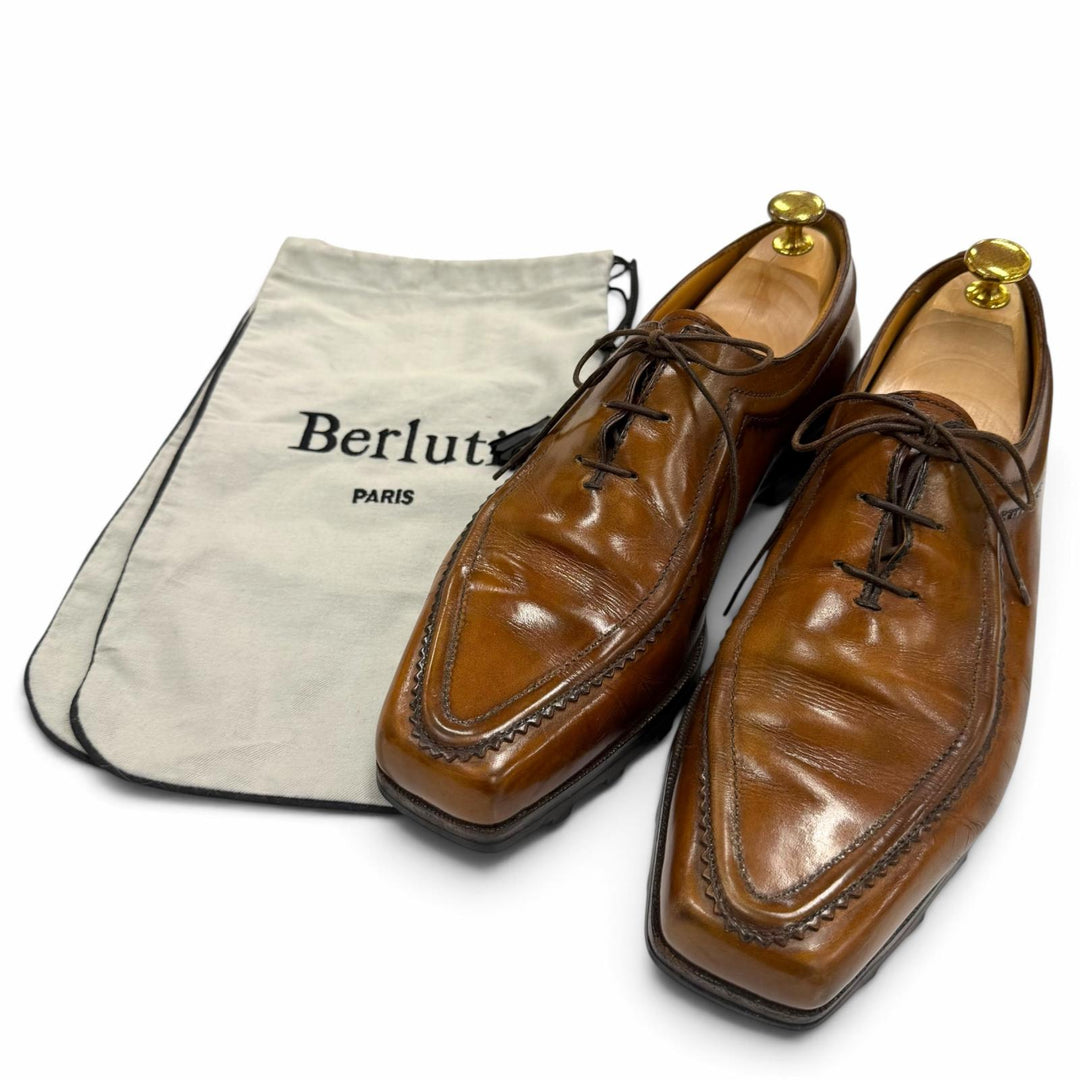 【ドンドン見直し】良品 ▼Berluti ベルルッティ ULTIMA ウルティマ Uチップ スクエアトゥ レースアップ レザーシューズ ブラウン 8.5