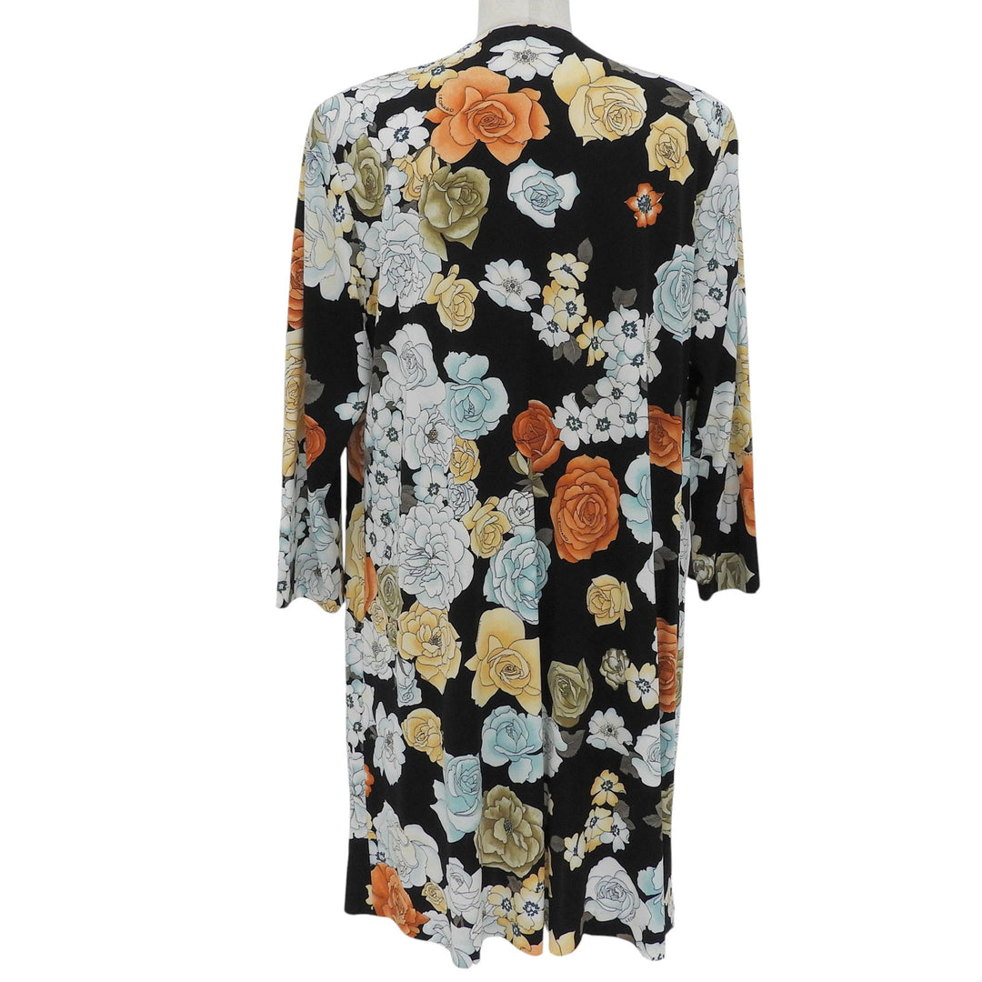 極美品▲LEONARD FASHION レオナール ファッション ロゴボタン 花柄 ノーカラー ロング コート ブラック M 日本製 正規品 レディース