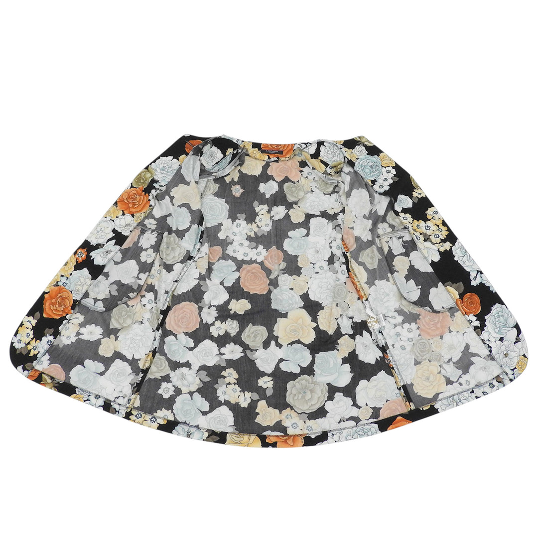 極美品▲LEONARD FASHION レオナール ファッション ロゴボタン 花柄 ノーカラー ロング コート ブラック M 日本製 正規品 レディース