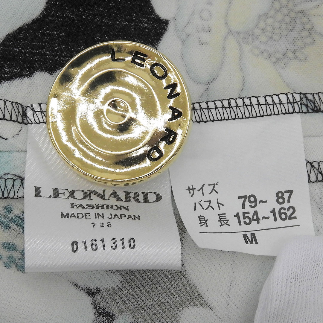 極美品▲LEONARD FASHION レオナール ファッション ロゴボタン 花柄 ノーカラー ロング コート ブラック M 日本製 正規品 レディース