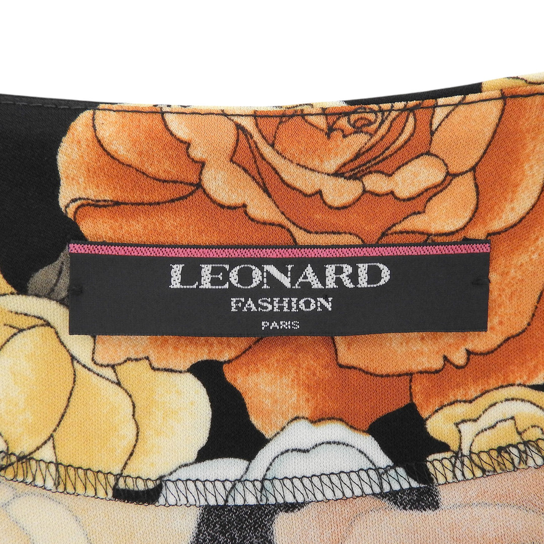 極美品▲LEONARD FASHION レオナール ファッション ロゴボタン 花柄 ノーカラー ロング コート ブラック M 日本製 正規品 レディース