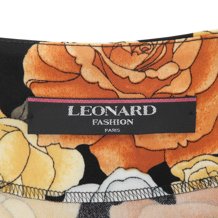 極美品▲LEONARD FASHION レオナール ファッション ロゴボタン 花柄 ノーカラー ロング コート ブラック M 日本製 正規品 レディース