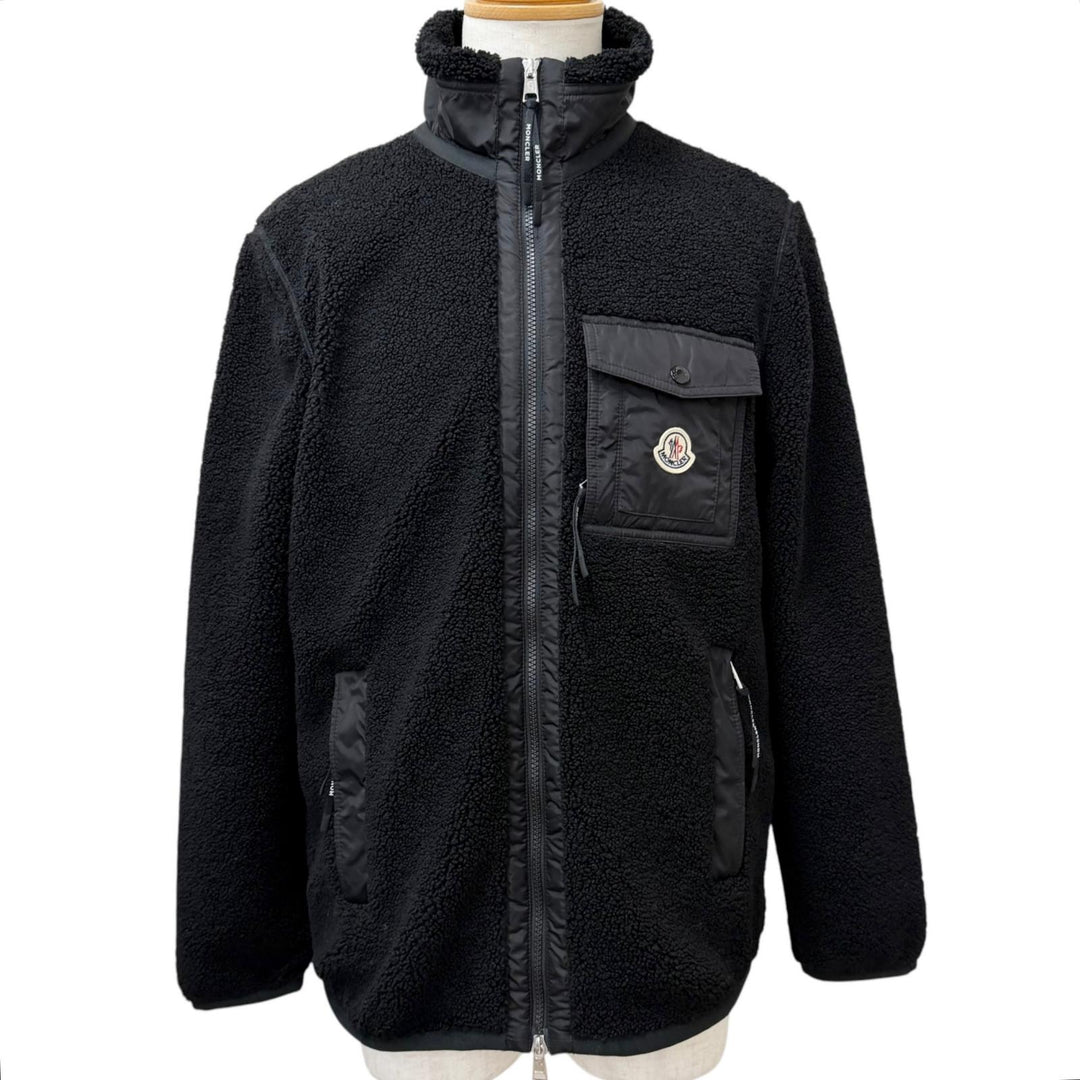 極美品□MONCLER モンクレール 2025年製 K20918G00043 89B59 FELPA APERTA CON ZIP ボアフリース ブルゾン ブラック M 正規品 メンズ