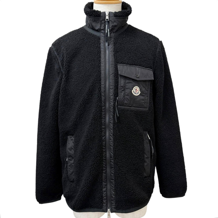 極美品□MONCLER モンクレール 2025年製 K20918G00043 89B59 FELPA APERTA CON ZIP ボアフリース ブルゾン ブラック M 正規品 メンズ