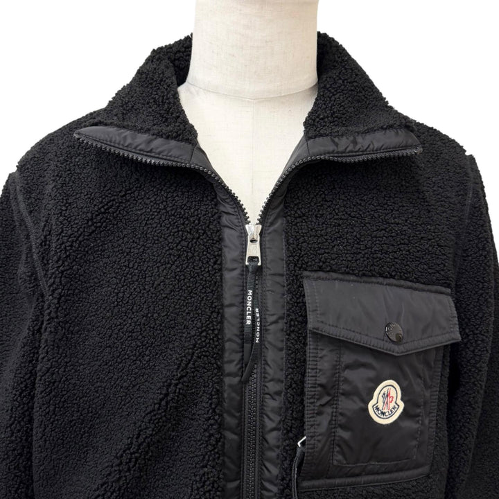 極美品□MONCLER モンクレール 2025年製 K20918G00043 89B59 FELPA APERTA CON ZIP ボアフリース ブルゾン ブラック M 正規品 メンズ