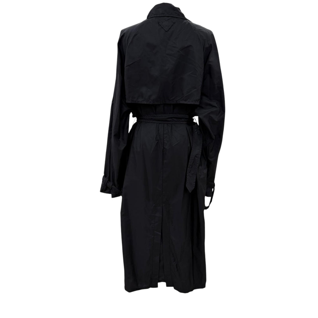 極美品☆PRADA プラダ 2023年製 292172 Re-Nylon トライアングルロゴ ベルト付トレンチコート ブラック 40 イタリア製 正規品 レディース