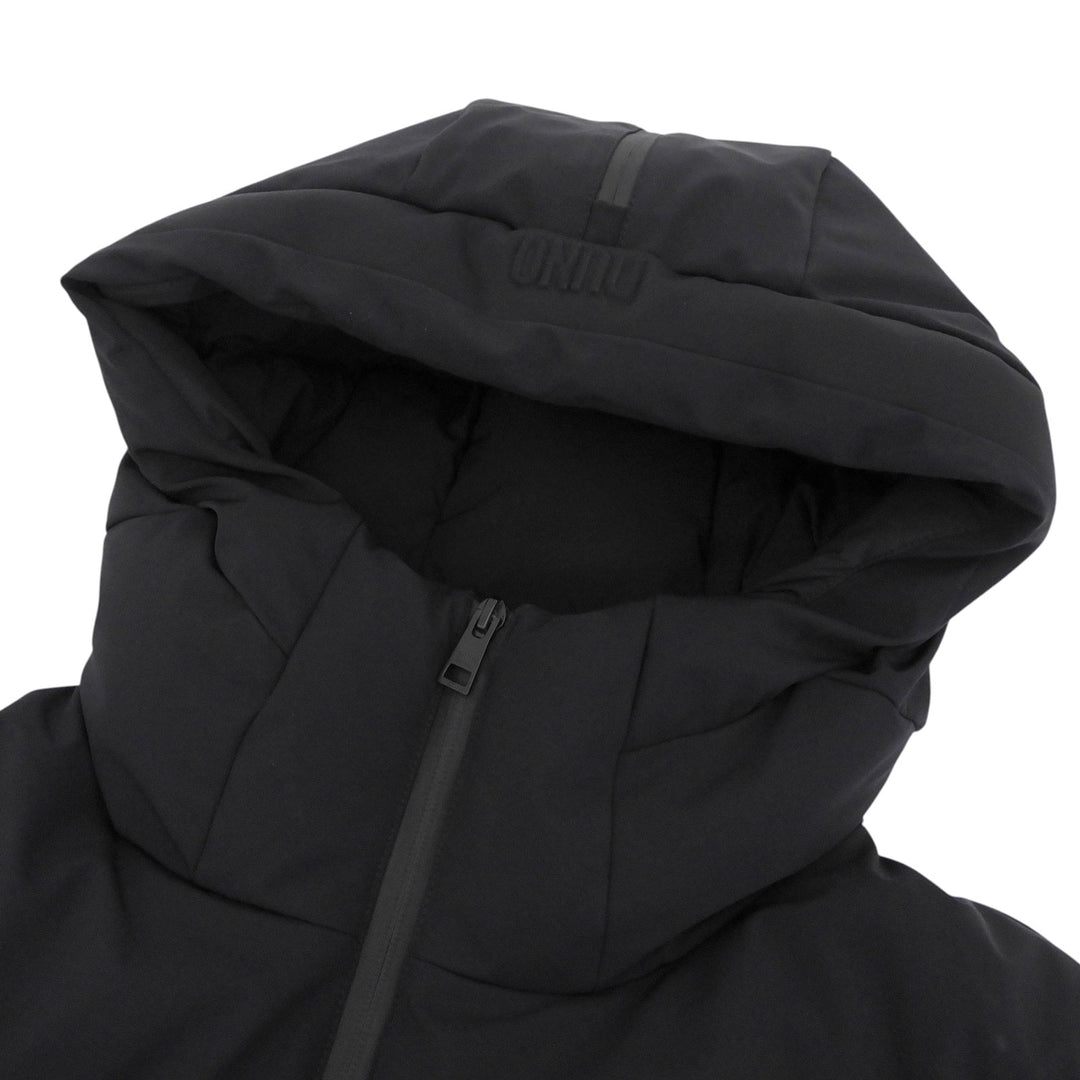 美品▲DUNO デュノ THUNDER サンダー ロゴ金具 ダブルジップ フーデッド ダウンジャケット アウター ブラック 50 正規品 メンズ