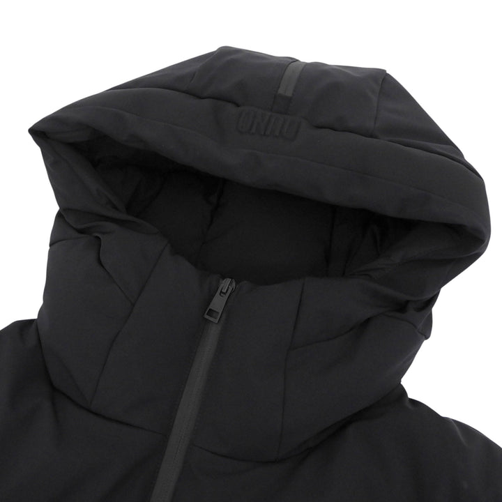 美品▲DUNO デュノ THUNDER サンダー ロゴ金具 ダブルジップ フーデッド ダウンジャケット アウター ブラック 50 正規品 メンズ