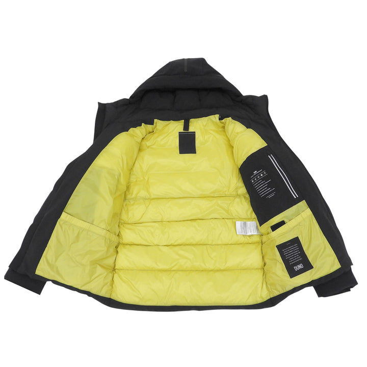 美品▲DUNO デュノ THUNDER サンダー ロゴ金具 ダブルジップ フーデッド ダウンジャケット アウター ブラック 50 正規品 メンズ