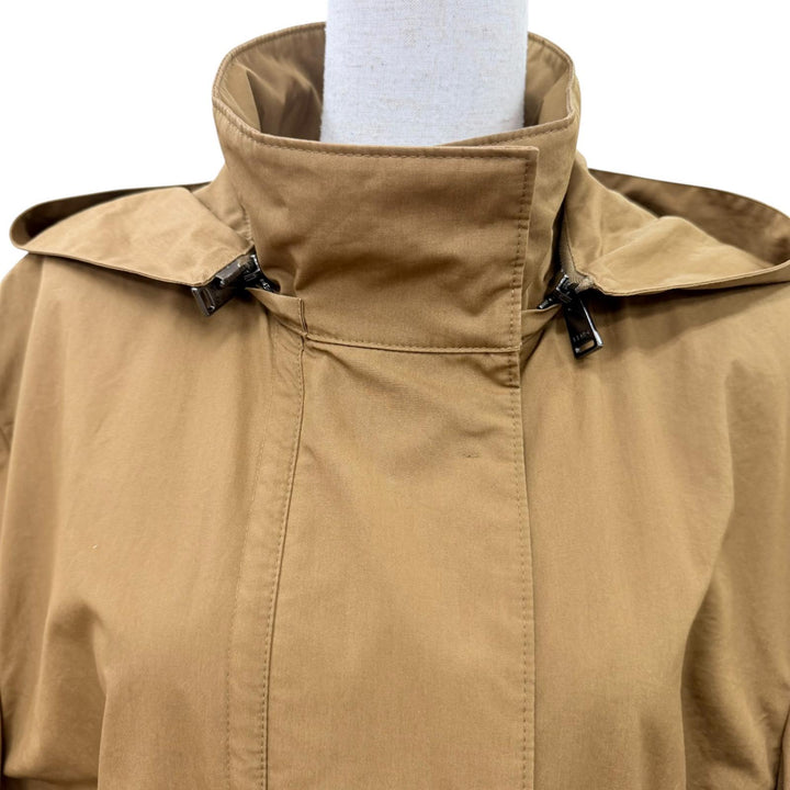 美品☆FENDI フェンディ FF8275 コットン100％ 牛革 レザー使い フード付 フーデッド コート ブラウン 40 イタリア製 正規品 レディース