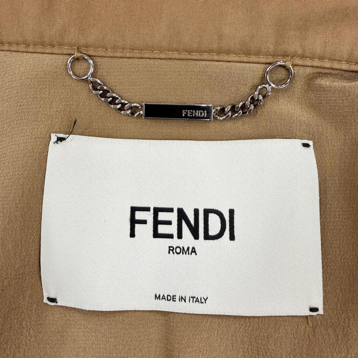 美品☆FENDI フェンディ FF8275 コットン100％ 牛革 レザー使い フード付 フーデッド コート ブラウン 40 イタリア製 正規品 レディース