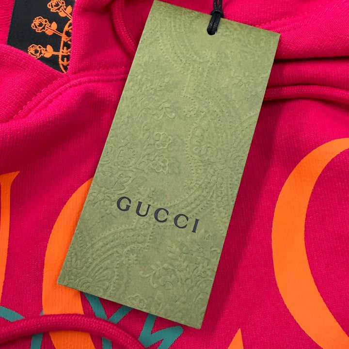 未使用品▼GUCCI グッチ 22AW 674900 XJD22 コットン100% ロゴプリント プルオーバー パーカー ピンク XS イタリア製 正規品 メンズ