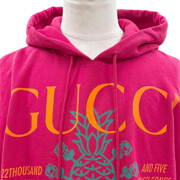 未使用品▼GUCCI グッチ 22AW 674900 XJD22 コットン100% ロゴプリント プルオーバー パーカー ピンク XS イタリア製 正規品 メンズ