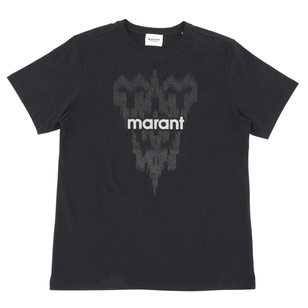 未使用品▲Marant Etoile マラン エトワール コットン100％ ロゴプリント クルーネック 半袖Ｔシャツ ブラック S ポルトガル製 レディース
