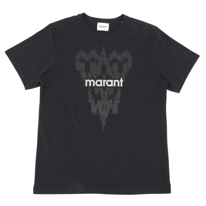 未使用品▲Marant Etoile マラン エトワール コットン100％ ロゴプリント クルーネック 半袖Ｔシャツ ブラック S ポルトガル製 レディース