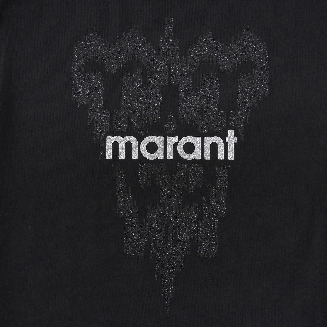 未使用品▲Marant Etoile マラン エトワール コットン100％ ロゴプリント クルーネック 半袖Ｔシャツ ブラック S ポルトガル製 レディース