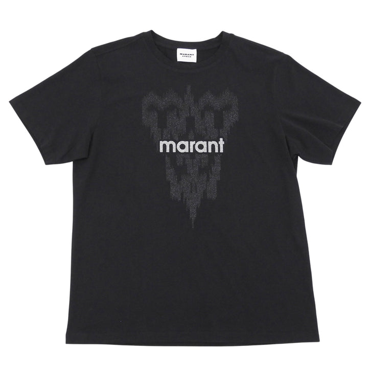 未使用品▲Marant Etoile マラン エトワール コットン100％ ロゴプリント クルーネック 半袖Ｔシャツ ブラック M ポルトガル製 レディース
