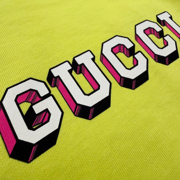 未使用品▼GUCCI グッチ 24SS 581903 XJF5P ロゴプリント クルーネック ロングスリーブ 長袖Ｔシャツ ライムイエロー L 正規品 メンズ