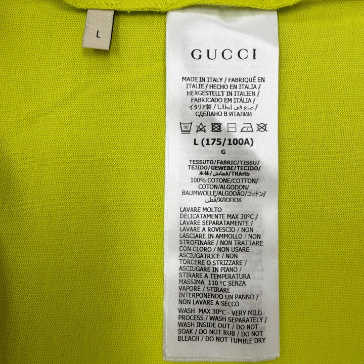 未使用品▼GUCCI グッチ 24SS 581903 XJF5P ロゴプリント クルーネック ロングスリーブ 長袖Ｔシャツ ライムイエロー L 正規品 メンズ