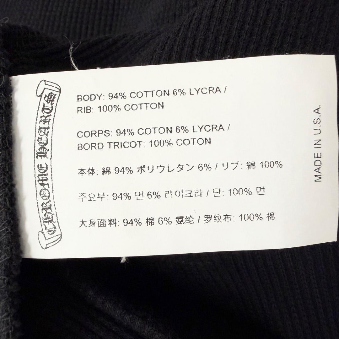 美品□CHROME HEARTS クロムハーツ コットン CHロゴ刺繍 ライクラ サーマル生地 プルオーバーパーカー フーディー ブラック XS USA製