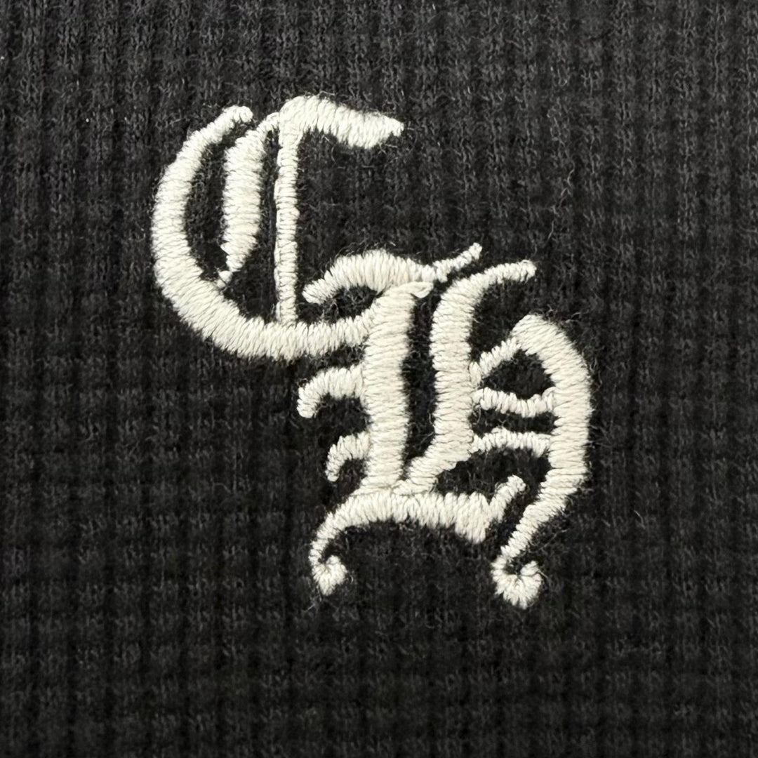美品□CHROME HEARTS クロムハーツ コットン CHロゴ刺繍 ライクラ サーマル生地 プルオーバーパーカー フーディー ブラック XS USA製