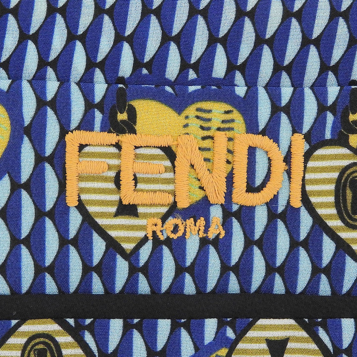 極美品▲FENDI フェンディ FS6993 シルク100％ ロゴ刺繍 総柄 パイピング オープンカラー 長袖シャツ ブルー イエロー 38 伊製 正規品