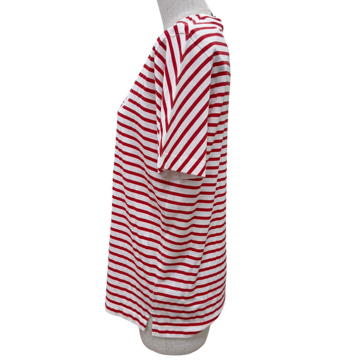 未使用品☆PRADA プラダ 3590A S221 103D トライアングルロゴ ボーダー柄 半袖Ｔシャツ レッド ホワイト S イタリア製 正規品 レディース