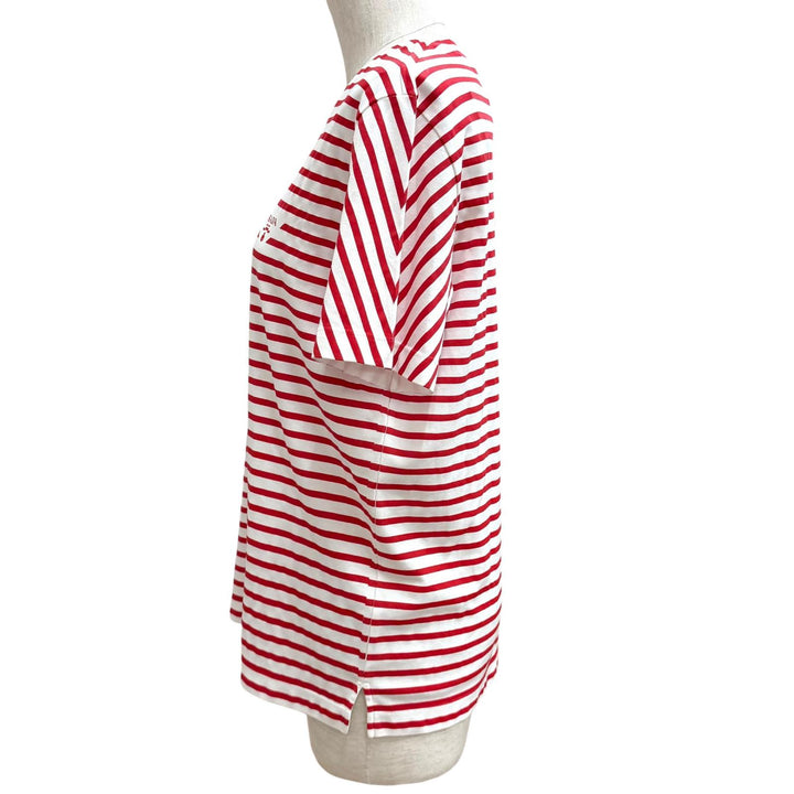 未使用品★PRADA プラダ 3590A S221 103D コットン100％ ロゴ入り ボーダー クルーネック 半袖Ｔシャツ ホワイト レッド S 伊製 正規品