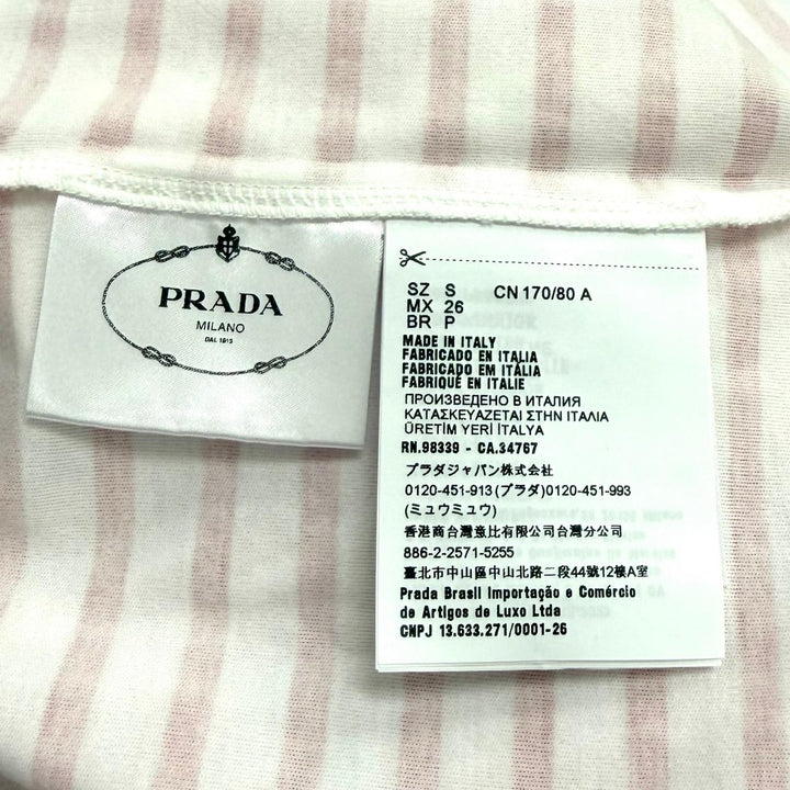 未使用品★PRADA プラダ 3590A S221 103D コットン100％ ロゴ入り ボーダー クルーネック 半袖Ｔシャツ ホワイト レッド S 伊製 正規品
