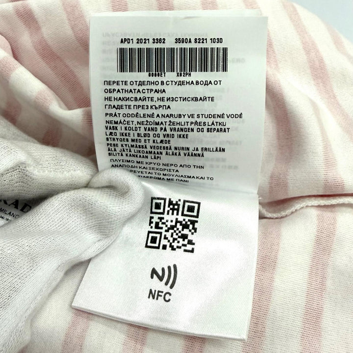 未使用品★PRADA プラダ 3590A S221 103D コットン100％ ロゴ入り ボーダー クルーネック 半袖Ｔシャツ ホワイト レッド S 伊製 正規品
