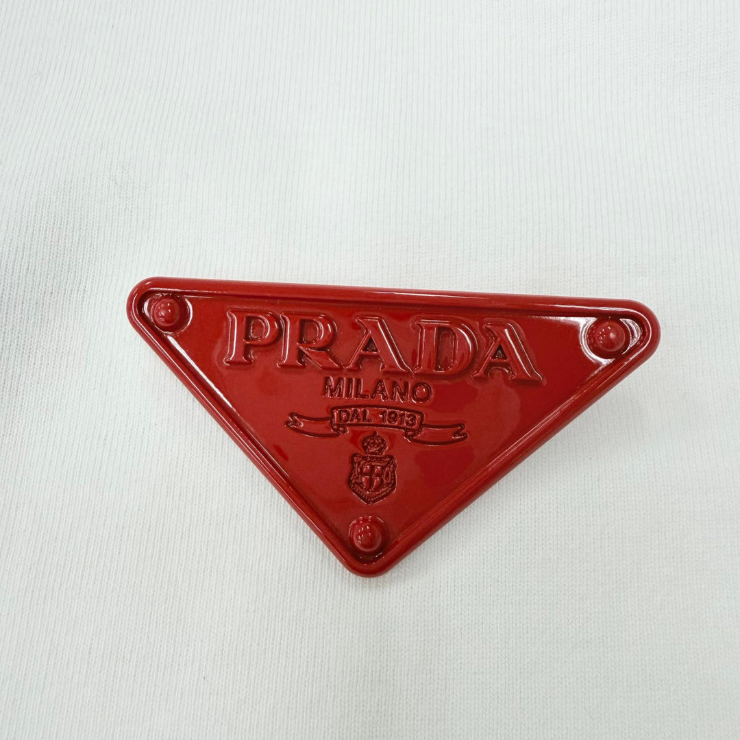 未使用品☆PRADA プラダ 3558A S211 10UP コットン100％ トライアングルロゴ オーバーサイズ 半袖Ｔシャツ ホワイト S 正規品 レディース