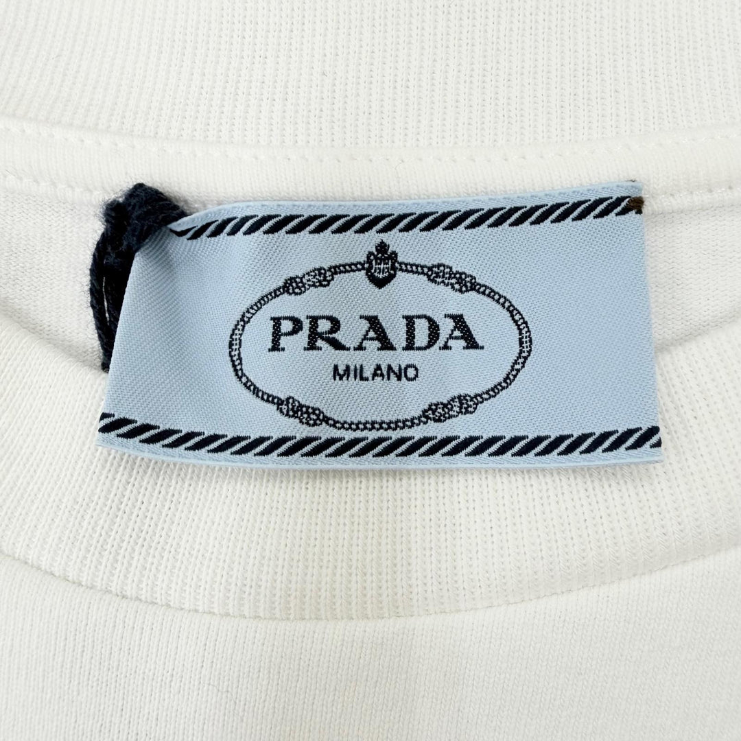 未使用品☆PRADA プラダ 3558A S211 10UP コットン100％ トライアングルロゴ オーバーサイズ 半袖Ｔシャツ ホワイト S 正規品 レディース
