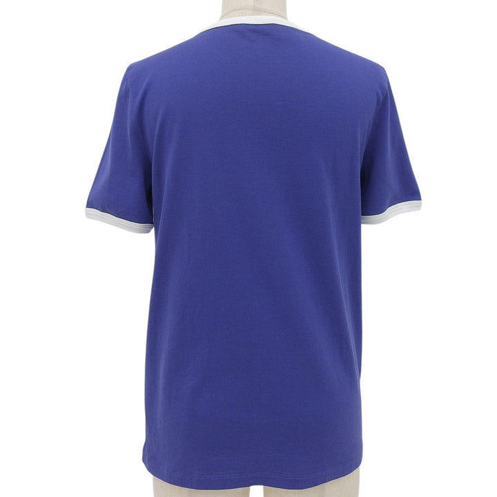 美品▲CELINE セリーヌ 2X815671Q コットン100％ クルーネック リンガーTシャツ 半袖Ｔシャツ ブルー S イタリア製 正規品 レディース