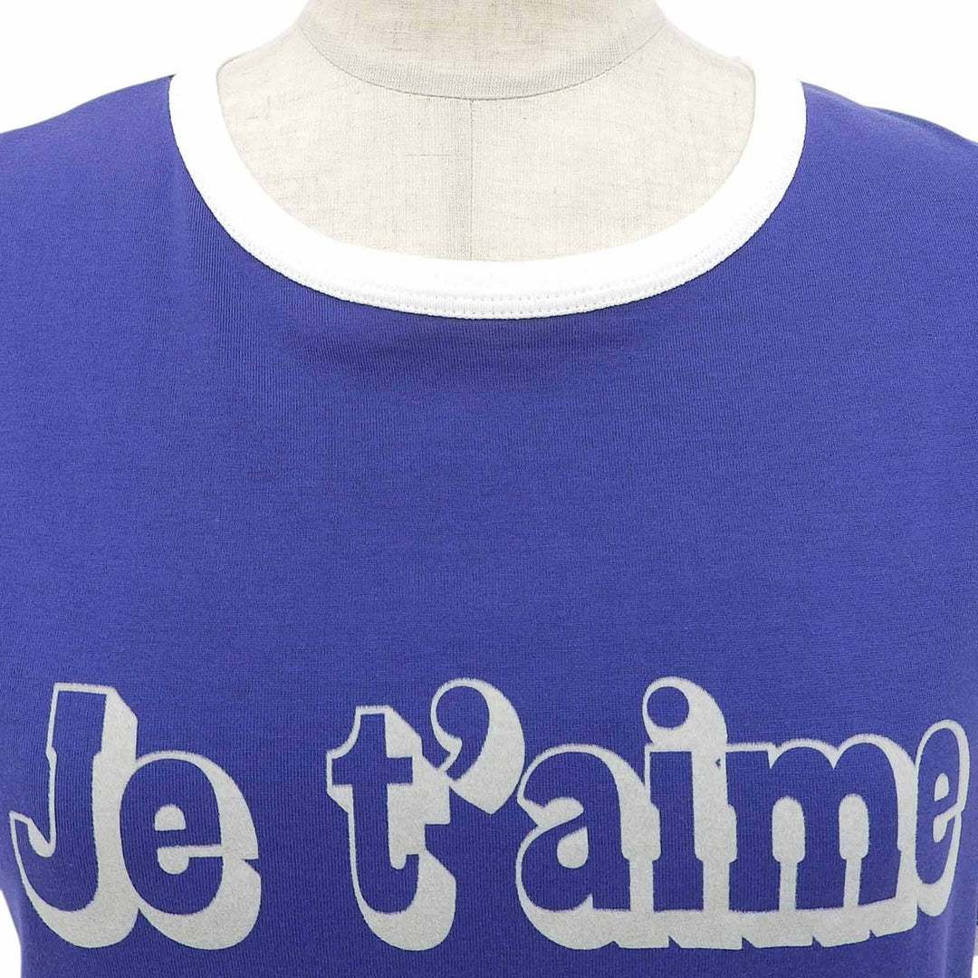 美品▲CELINE セリーヌ 2X815671Q コットン100％ クルーネック リンガーTシャツ 半袖Ｔシャツ ブルー S イタリア製 正規品 レディース