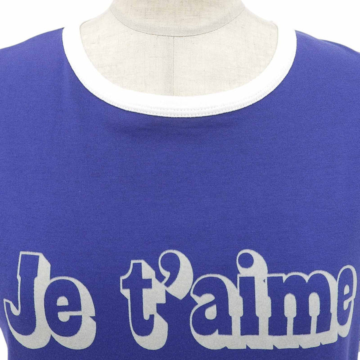 美品▲CELINE セリーヌ 2X815671Q コットン100％ クルーネック リンガーTシャツ 半袖Ｔシャツ ブルー S イタリア製 正規品 レディース