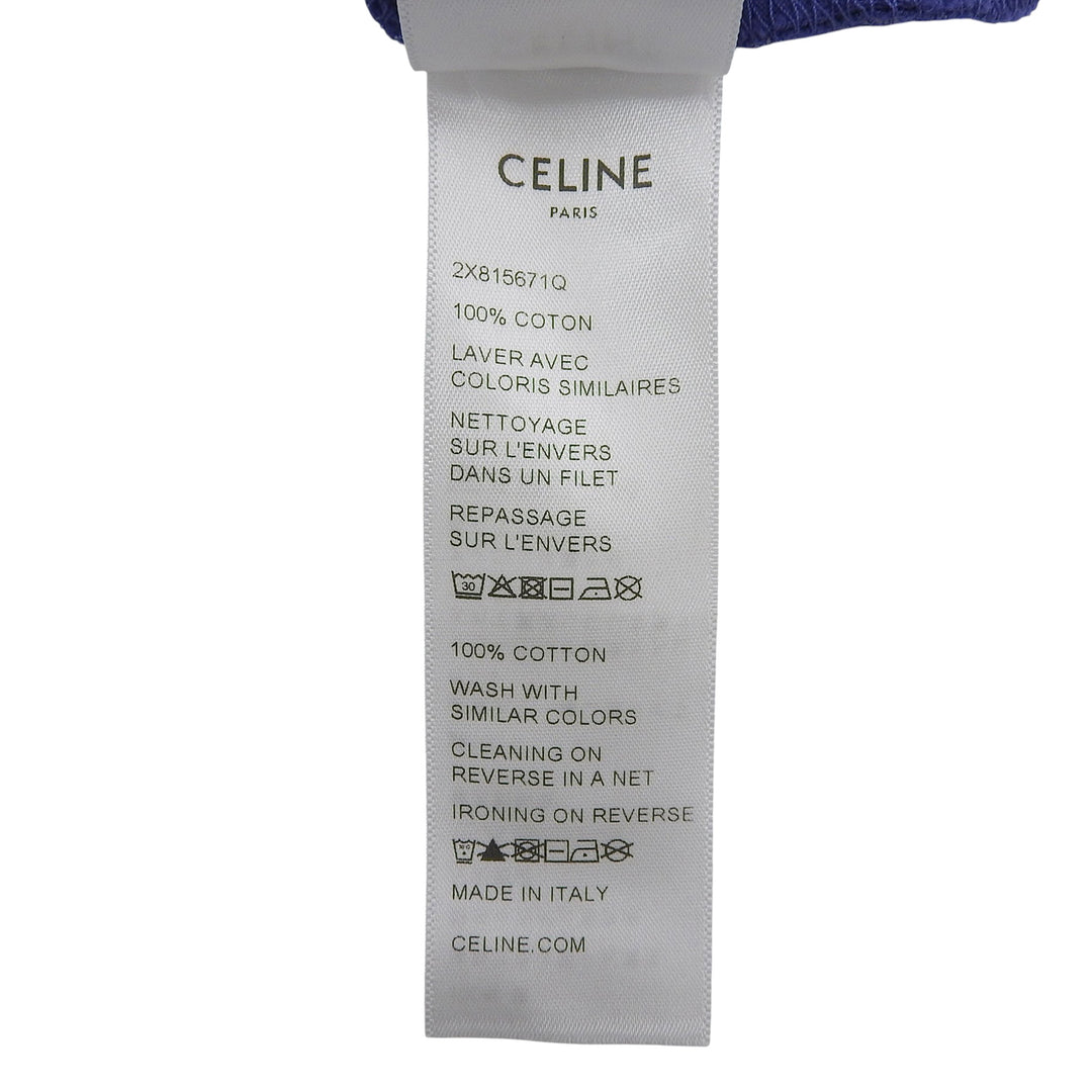 美品▲CELINE セリーヌ 2X815671Q コットン100％ クルーネック リンガーTシャツ 半袖Ｔシャツ ブルー S イタリア製 正規品 レディース
