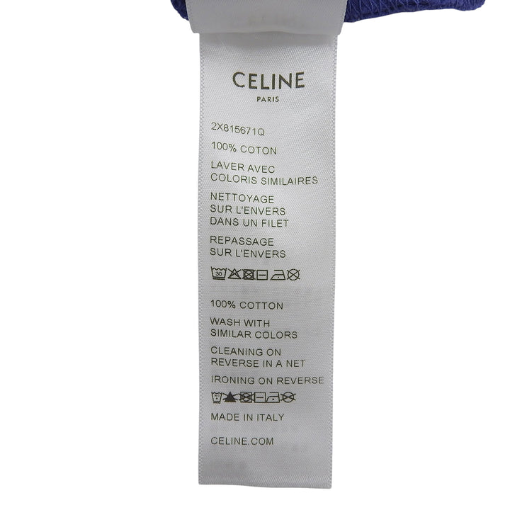 美品▲CELINE セリーヌ 2X815671Q コットン100％ クルーネック リンガーTシャツ 半袖Ｔシャツ ブルー S イタリア製 正規品 レディース