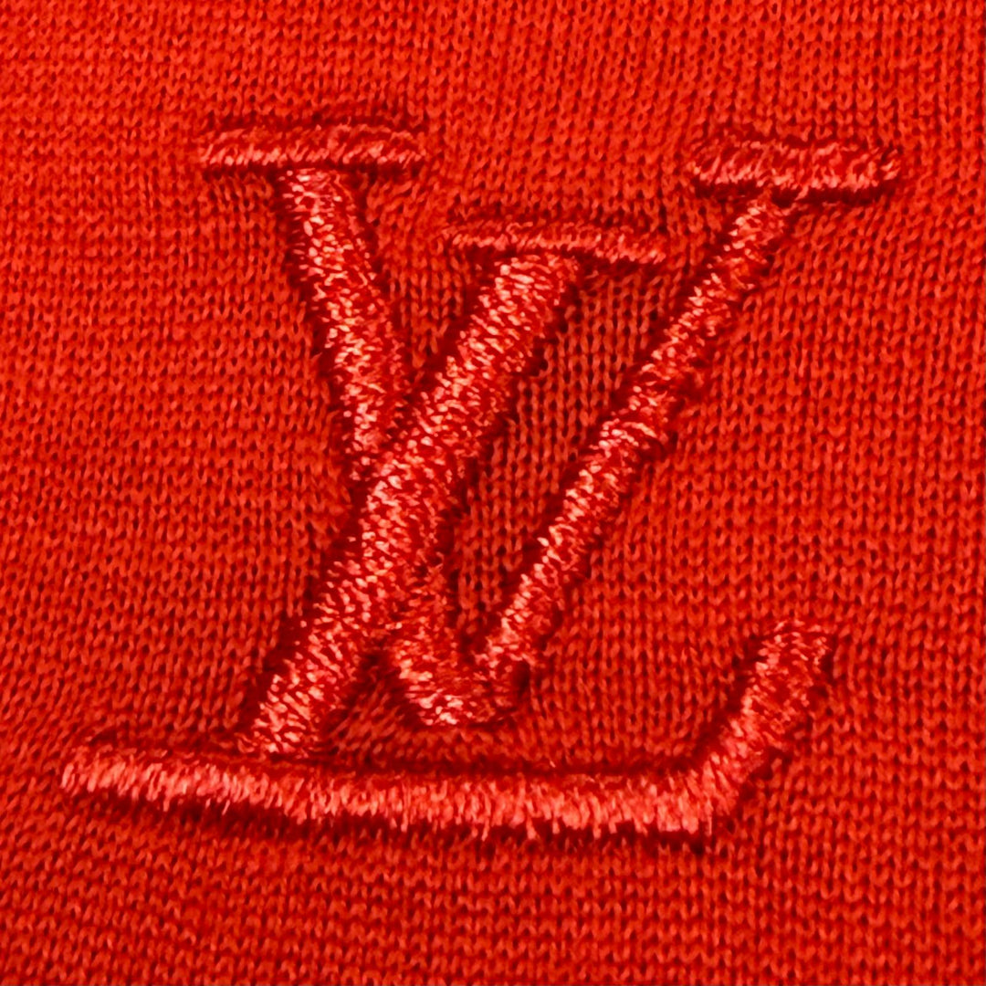 極美品▼LOUIS VUITTON ルイヴィトン コットン シルク カシミヤ ロゴ刺繍 ロングスリーブ 長袖シャツ レッド 42 伊製 正規品 メンズ