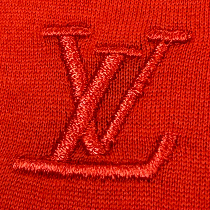 極美品▼LOUIS VUITTON ルイヴィトン コットン シルク カシミヤ ロゴ刺繍 ロングスリーブ 長袖シャツ レッド 42 伊製 正規品 メンズ