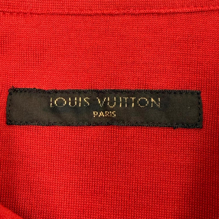 極美品▼LOUIS VUITTON ルイヴィトン コットン シルク カシミヤ ロゴ刺繍 ロングスリーブ 長袖シャツ レッド 42 伊製 正規品 メンズ