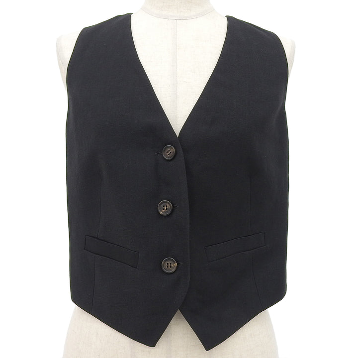 未使用品▲Brunello Cucinelli ブルネロクチネリ リネン混 Vネック ジレ ベスト ブラック 40 イタリア製 レディース