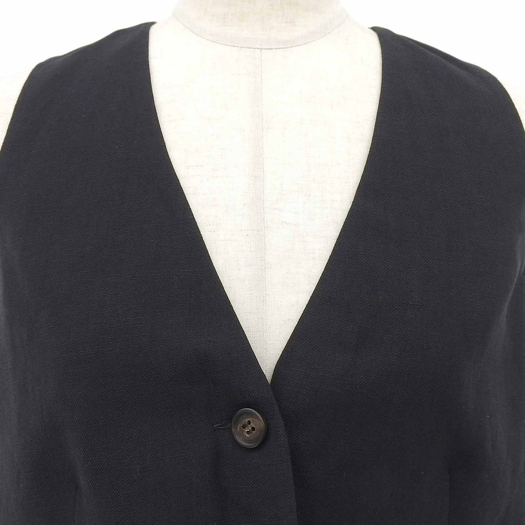 未使用品▲Brunello Cucinelli ブルネロクチネリ リネン混 Vネック ジレ ベスト ブラック 40 イタリア製 レディース